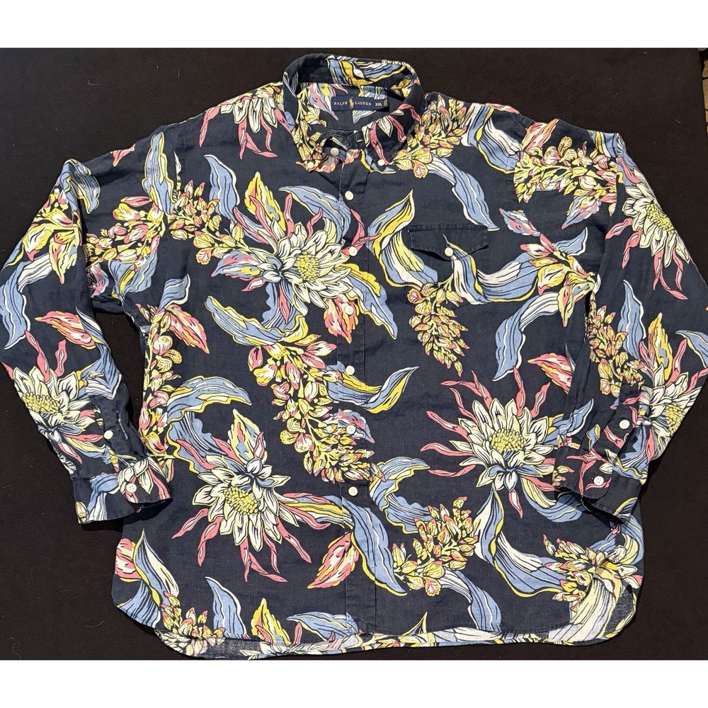 RALPH LAUREN Linen FLoral Multiple Color Hawaiian Shirt Mens XXL